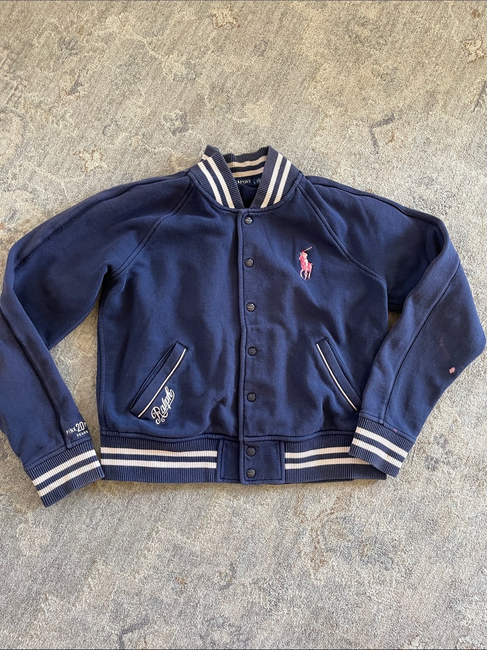 Polo by Ralph Lauren Navy Bomber Jacket with Pink Pony